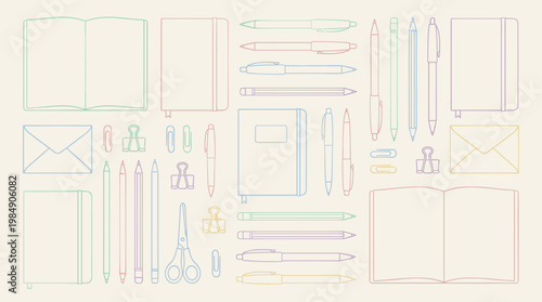 Minimalist Layout of Colorful Office and School Supplies on Textured Background