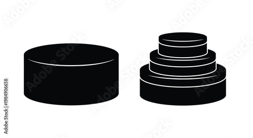 Black circular shapes stacked and separate ideal for design on transparent background silhouette