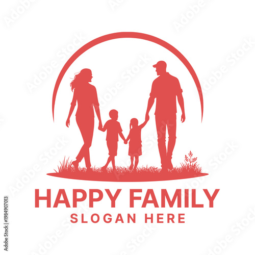 happy family logo design silhouette vector line art logo design