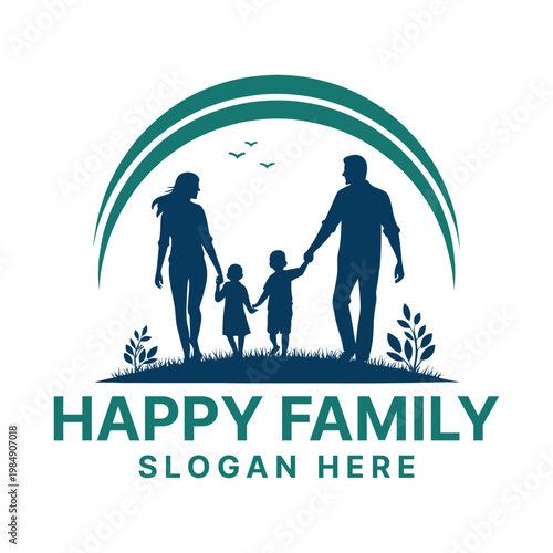 happy family logo design silhouette vector line art logo design