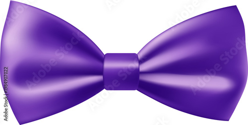 3D gift violet bow. Realistic purple bow. Christmas gift box decorative bow.