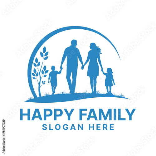 happy family logo design silhouette vector line art logo design