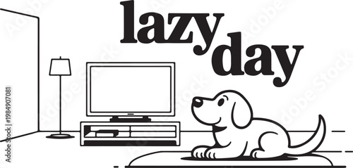 A dog rests on a rug near a television and lamp animal