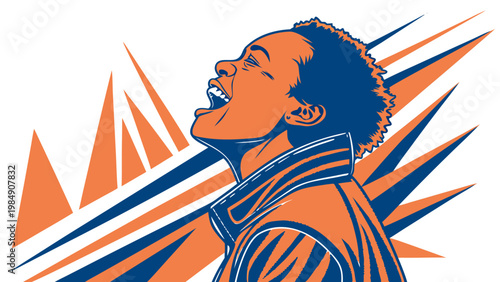 Stylized portrait of person looking upward with geometric shapes and bold lines expressing ambition confidence and aspiration