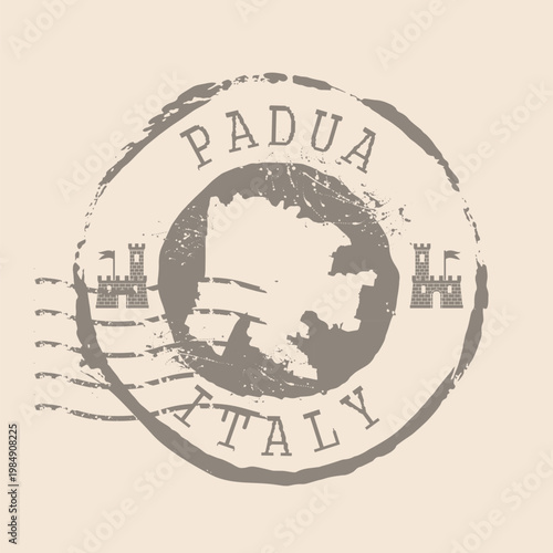 Stamp Postal of Padua is city of Italy. Map Silhouette rubber Seal.  Design Retro Travel. Seal  Map of Padua grunge  for your design. Veneto. Italy. 
EPS10