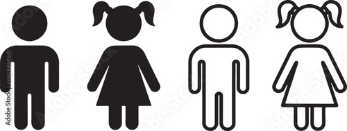 child figure icon set boy girl silhouette and outline vector illustration