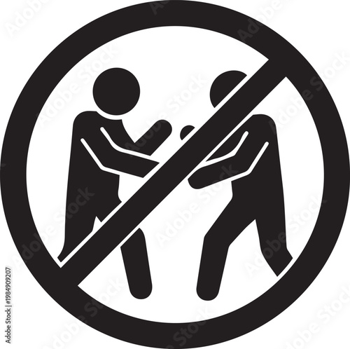 Prohibition symbol with two figures in conflict during a dispute on transparent background