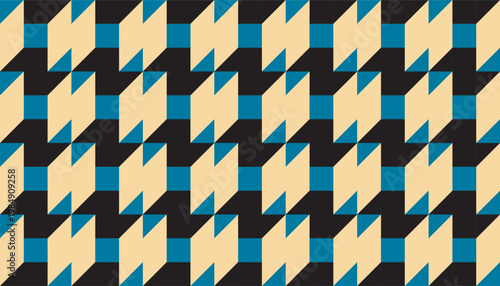 Abstract houndstooth style geometric ornament, seamless tiling blue and cream wallpaper