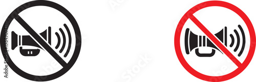 Sound Off Icons with Transparent Background in Black and Red Circles