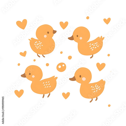 cute rectangular frame with tiny ducklings hearts and bubbles isolate on white background no shadow