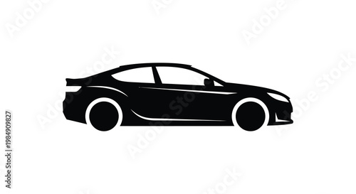 A sleek modern sports car is presented in a stark black outline against a white background silhouette high quality professional detailed