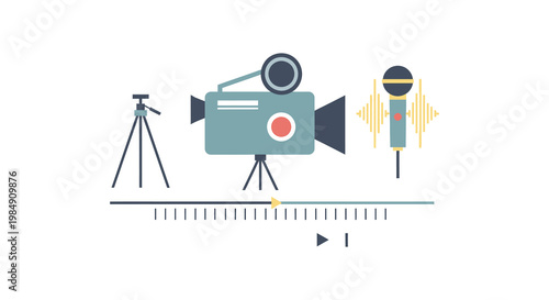 A flat design illustration showcasing film audio and playback controls presented as a silhouette high quality professional detailed modern elegant stylish
