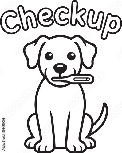 Dog with thermometer in mouth text checkup puppy animal