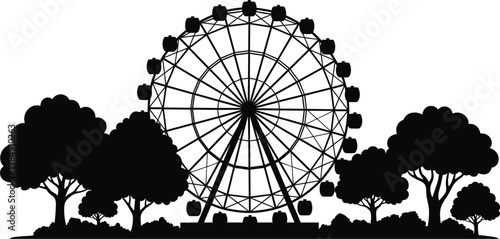 Elegant minimalist line art ferris wheel and park landscape vector illustration for invitations and decor