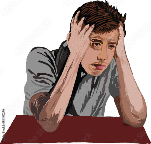 Vector illustration of an anxious man
