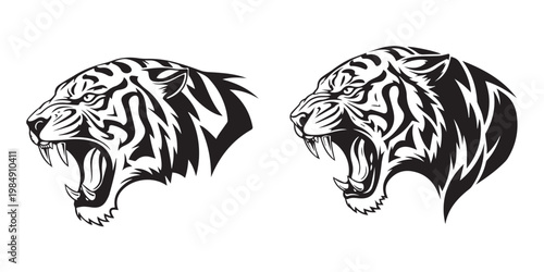 minimalist black and white line art of two stylized bison heads facing opposite directions