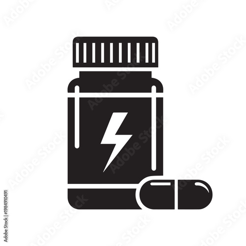 Sports nutrition icon. Simple solid style. Fitness supplement, Sport, container, gym, energy, training, healthy, workout, protein concept. Silhouette,