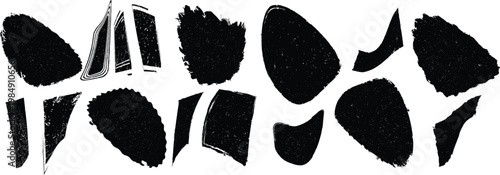 Distorted irregular shapes collection . Oval shapes design . Textured blobs . Trendy grainy shapes set . Graph print texture .Stamp effect .Grunge texture . Distressed element .vector
