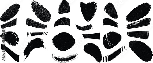 Distorted irregular shapes collection . Oval shapes design . Textured blobs . Trendy grainy shapes set . Graph print texture .Stamp effect .Grunge texture . Distressed element .vector
