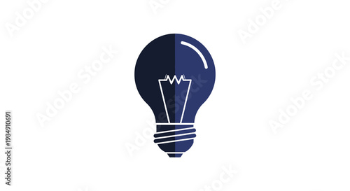 A dark blue lightbulb icon with a white filament design floats on a white background a distinct silhouette high quality professional