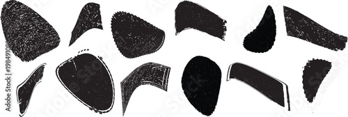 Distorted irregular shapes collection . Oval shapes design . Textured blobs . Trendy grainy shapes set . Graph print texture .Stamp effect .Grunge texture . Distressed element .vector
