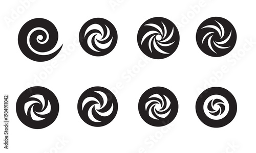 Set of 8 swirl and vortex icons with black and white, graphic resources