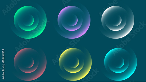 An abstract blue and green background featuring white circular bubbles and transparent liquid spheres in a clean, bright vector design
