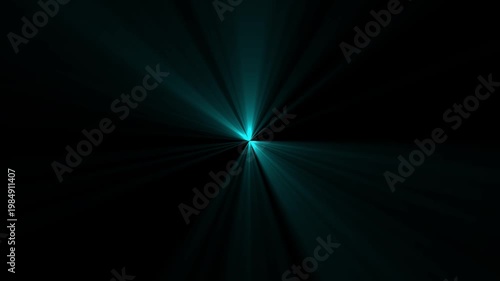 Cinematic Blue Optical Lens Flare Animation: Bright Glowing Starburst with Volumetric Light Rays and Sunbeams on Black Background for Intro Opener, Sci-Fi Transition, and Dramatic Visual Effects