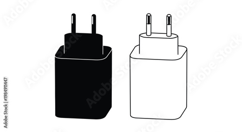 Two electrical plug adapters displayed in contrasting styles silhouette