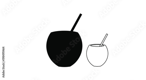 Two gourds with bombillas representing mate in a stark silhouette