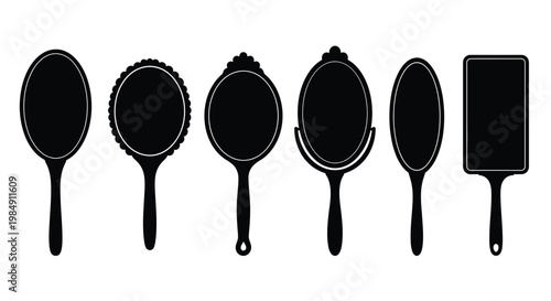 A collection of diverse handheld mirrors in black silhouette