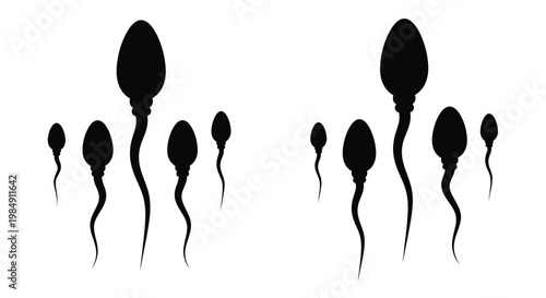 Multiple sperm cells in a stark black shape silhouette