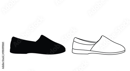 Black and white illustration of casual slip on shoes a striking silhouette
