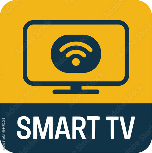Smart TV Connection Icon with Wi-Fi Symbol on Yellow Background