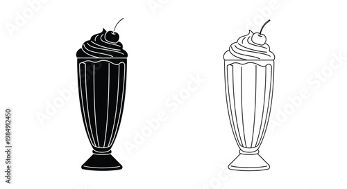Two ice cream sundaes one solid black and one outlined silhouette