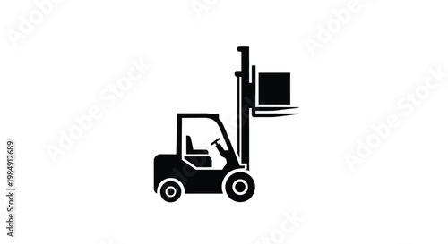 A black silhouette of a forklift lifting a load industrial equipment silhouette