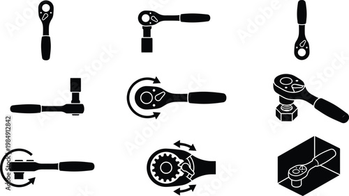 Detaillierte Darstellung verschiedener Ratschenschlüssel und ihrer Funktionsweise mit Mechanismen und Anwendungen.