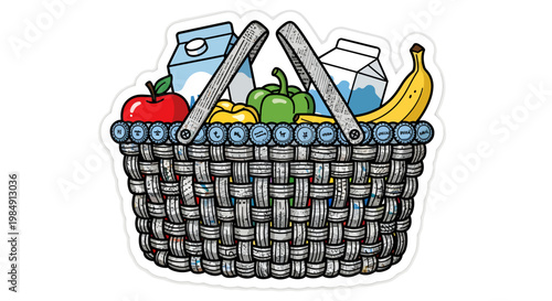 Colorful grocery basket with fresh food