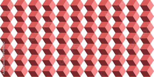 Seamless repeating pattern of red and white three dimensional cubes creating an optical illusion background texture