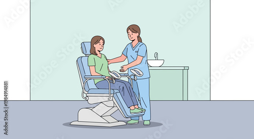 Dentist examining patient in chair, dental clinic interior, healthcare concept
