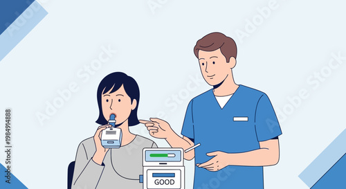 Doctor assisting patient with spirometry test for lung function measurement