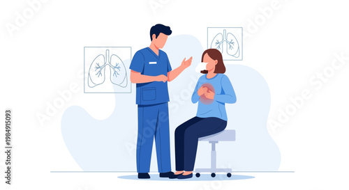 Doctor consulting patient with lung issues, medical examination, respiratory health concept