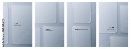 Abstract background with frosted glass morphism rectangles. Vector design templates featuring translucent shapes with realistic blur effect for modern UI, web interface and graphic layout.