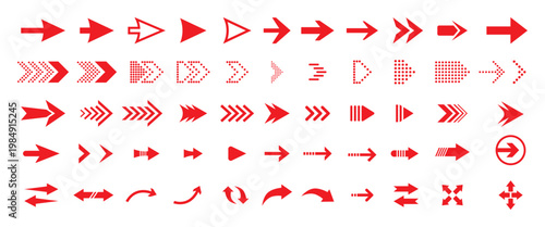 Assortment of Red Arrows in Multiple Designs and Orientations isolated on transparent background