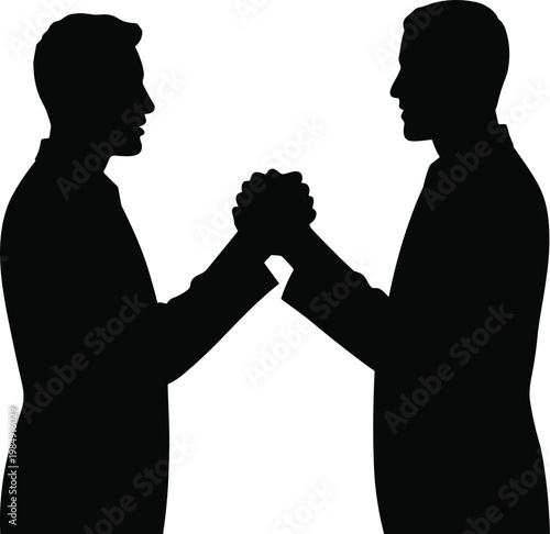 Silhouette of two men arm wrestling in black and white vector illustration EPS PNG file