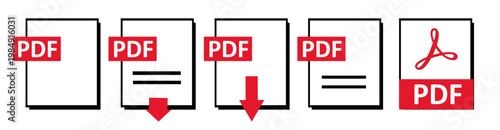 Banner PDF file format icons set. PDF file download symbols. Format for texts, images, vector images, videos, interactive forms symbol graphic