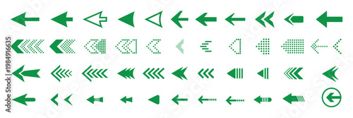 Variety of green directional arrows isolated on transparent background