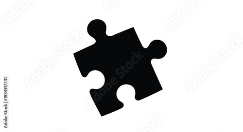 A solitary black puzzle piece isolated on a plain white background