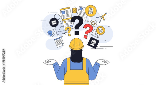 Confused Construction Worker Thinking Problems.