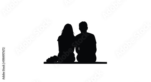 Silhouette of a couple sitting closely together against a white background